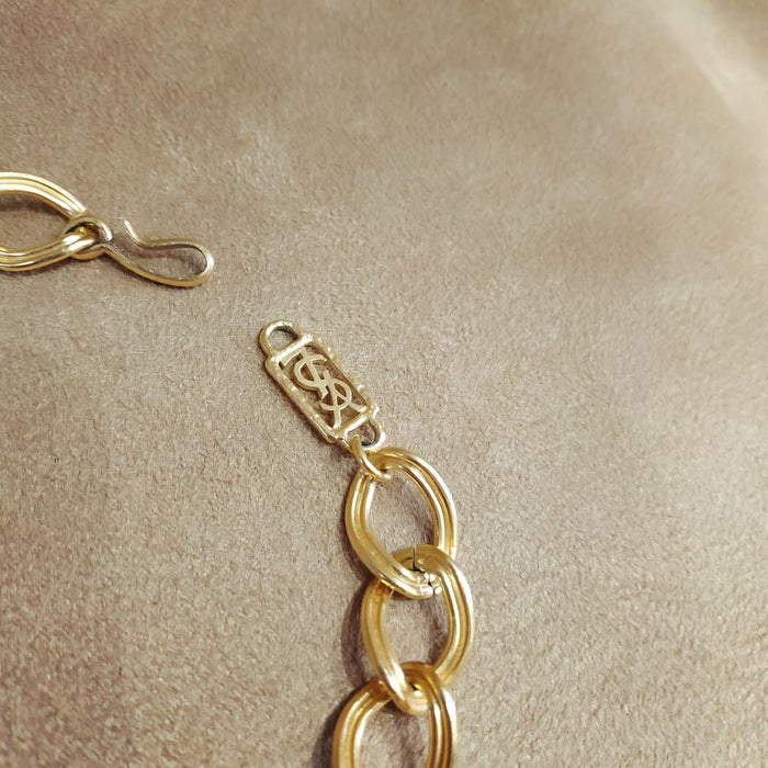 Yves Saint Laurent Vintage Necklace Gold Pink Purple Dichroic Glass Statement - The Hirst Collection