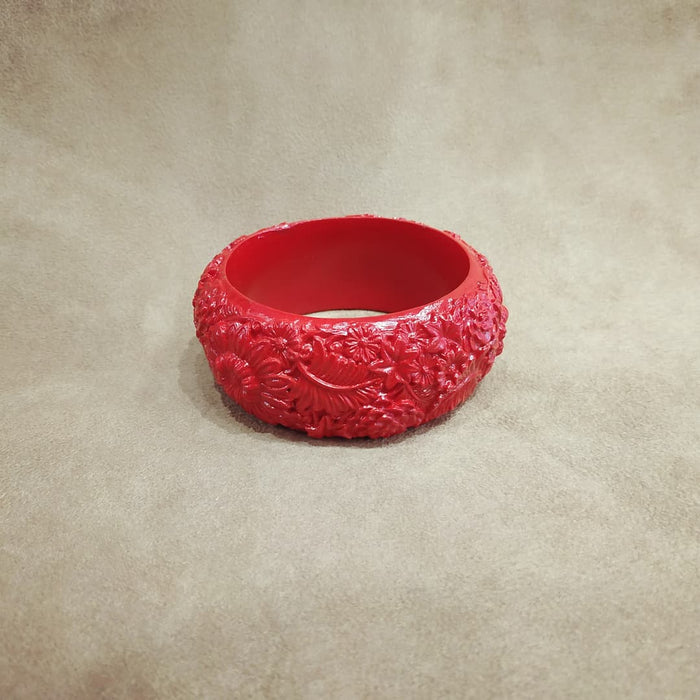Floral Red Wide Bangle - The Hirst Collection