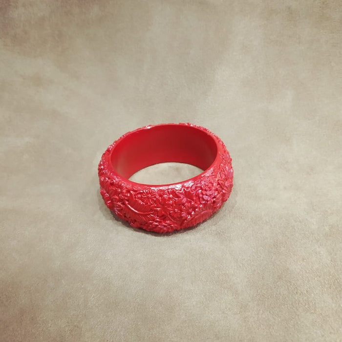 Floral Red Wide Bangle - The Hirst Collection