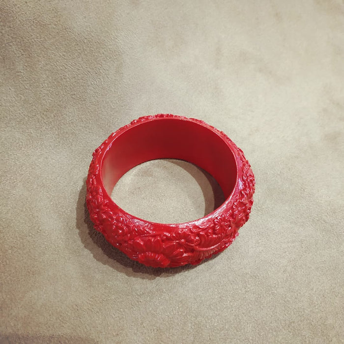 Floral Red Wide Bangle - The Hirst Collection