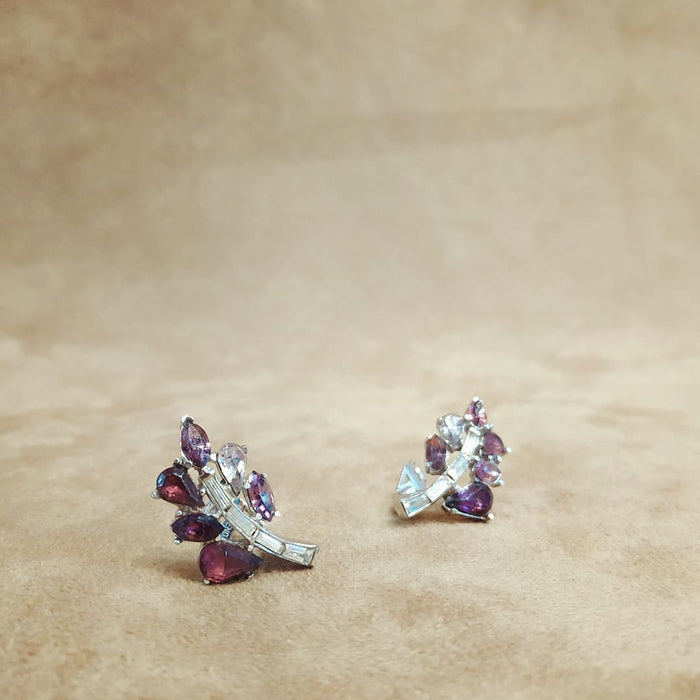 Vintage Trifari Pink Purple Leafy Earrings - The Hirst Collection