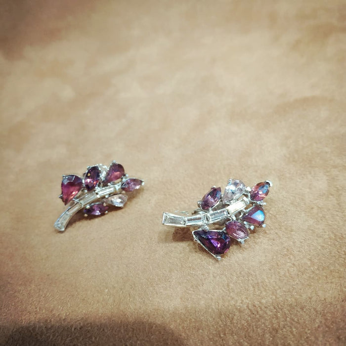 Vintage Trifari Pink Purple Leafy Earrings - The Hirst Collection