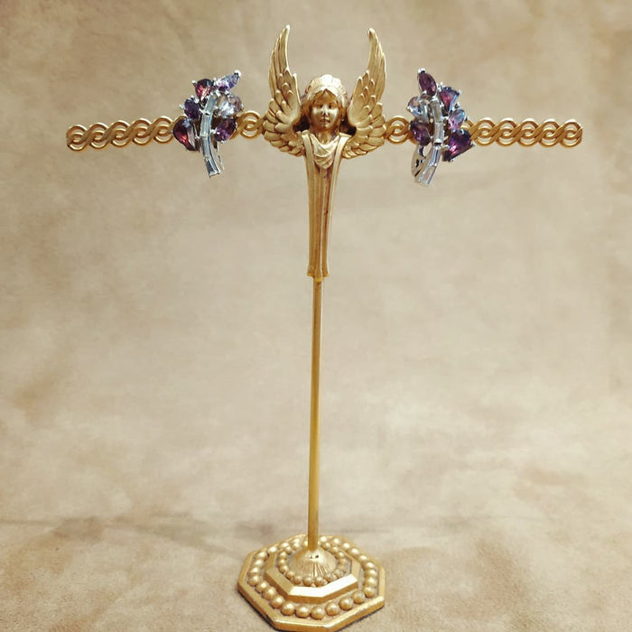 Vintage Trifari Pink Purple Leafy Earrings - The Hirst Collection
