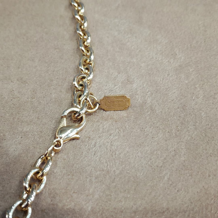 Dior Long gold sautoir chain with Glass Turquoise and Pearl - The Hirst Collection