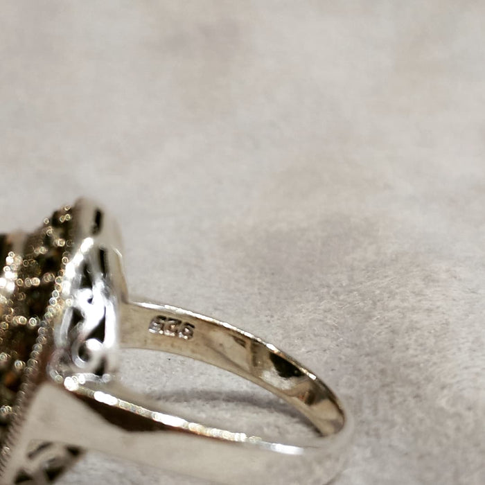 Art Deco Circle Ring Silver Black Marcasite - The Hirst Collection