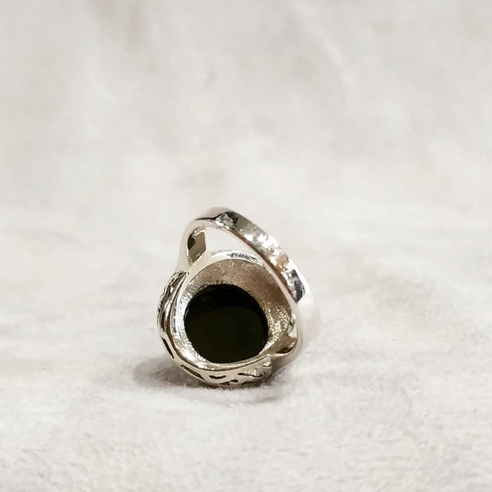 Art Deco Circle Ring Silver Black Marcasite - The Hirst Collection