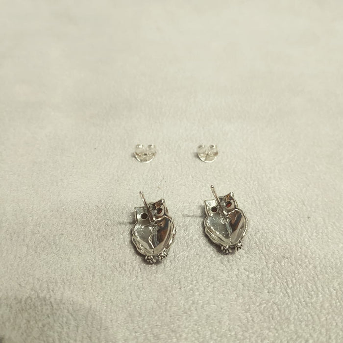 Silver Marcasite Garnet Owl Studs Earrings - The Hirst Collection