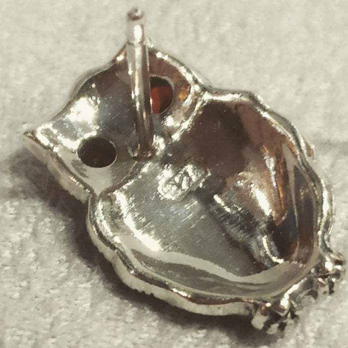 Silver Marcasite Garnet Owl Studs Earrings - The Hirst Collection