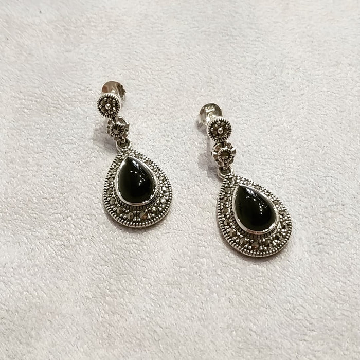 Oval Teardrop Black Onyx Earrings - The Hirst Collection