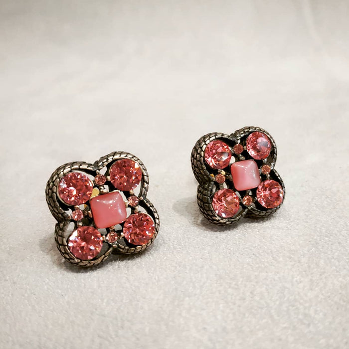 Quatrefoil Pink Silver Clip On Earrings by Askew London - The Hirst Collection