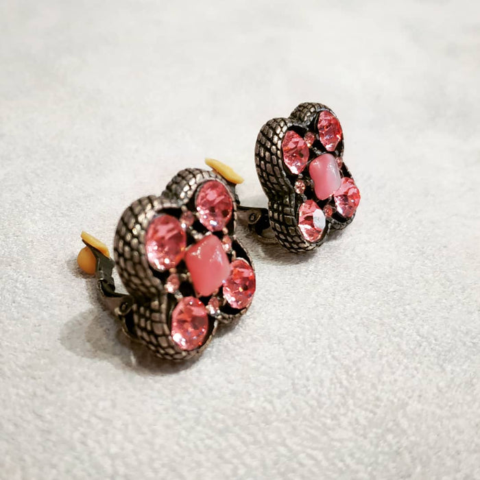Quatrefoil Pink Silver Clip On Earrings by Askew London - The Hirst Collection