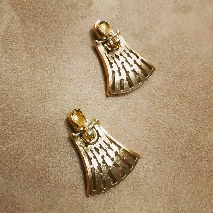 Monet Vintage Fan Drop Gold Clip On Earrings - The Hirst Collection