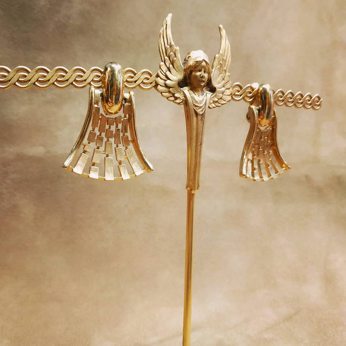 Monet Vintage Fan Drop Gold Clip On Earrings - The Hirst Collection