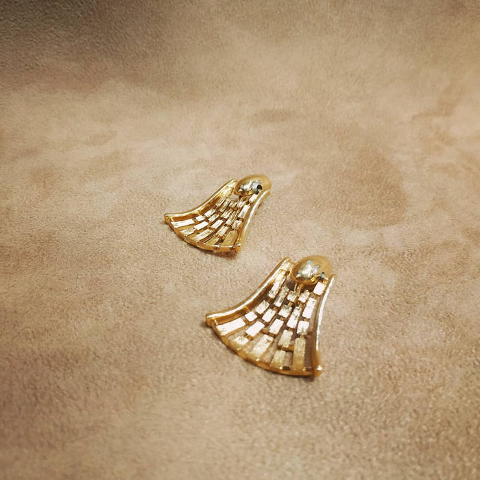 Monet Vintage Fan Drop Gold Clip On Earrings - The Hirst Collection