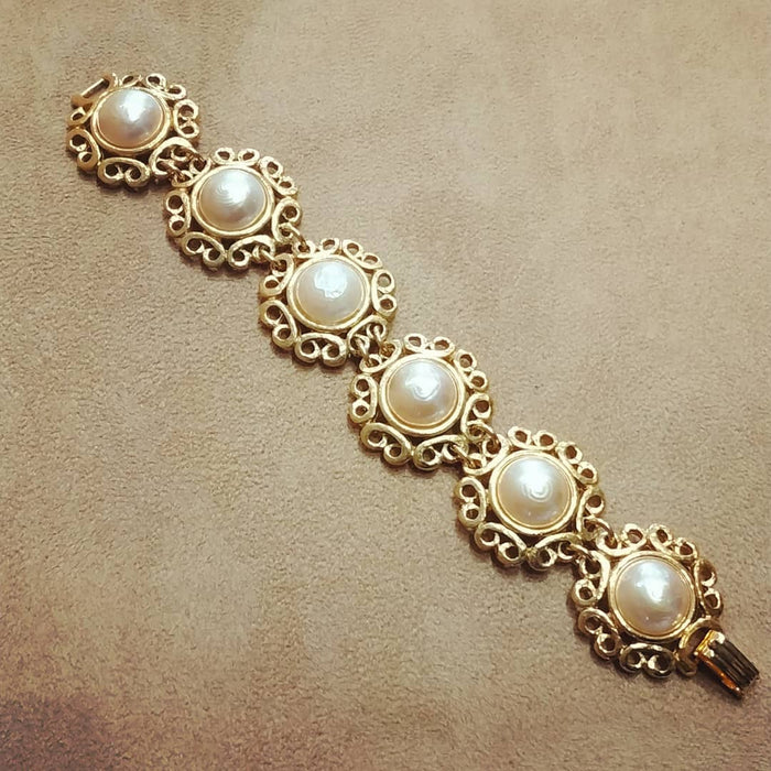 Yves Saint Laurent golden floral pearl bracelet - The Hirst Collection