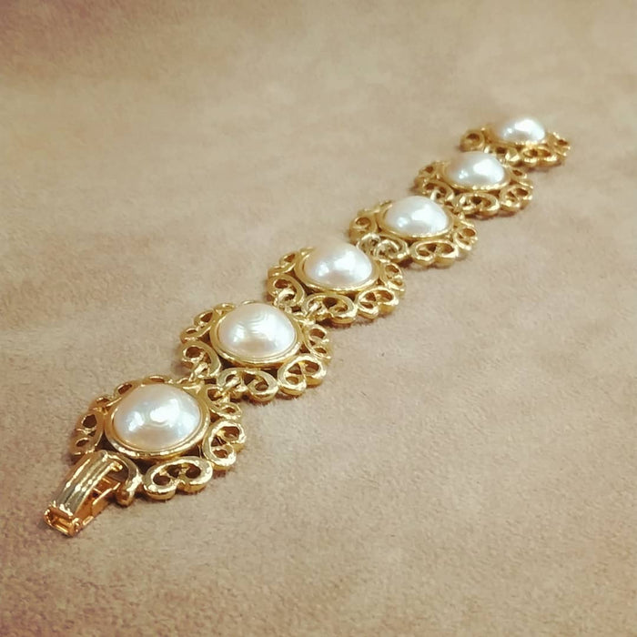 Yves Saint Laurent golden floral pearl bracelet - The Hirst Collection