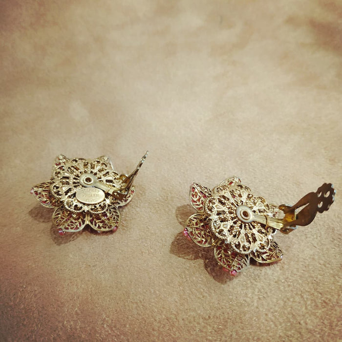Stanley Hagler Earrings Pink Flower Clip Ons - The Hirst Collection