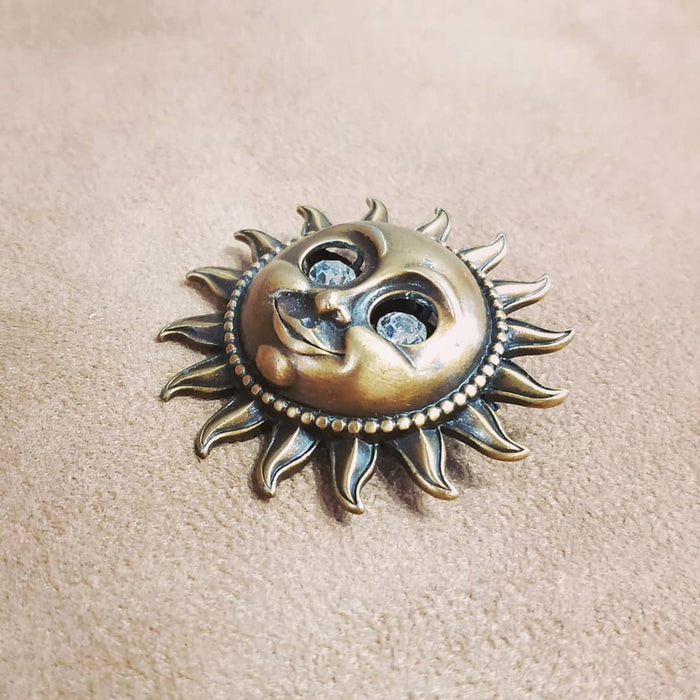 Sun face starburst brooch in bronze pewter by JJ - The Hirst Collection
