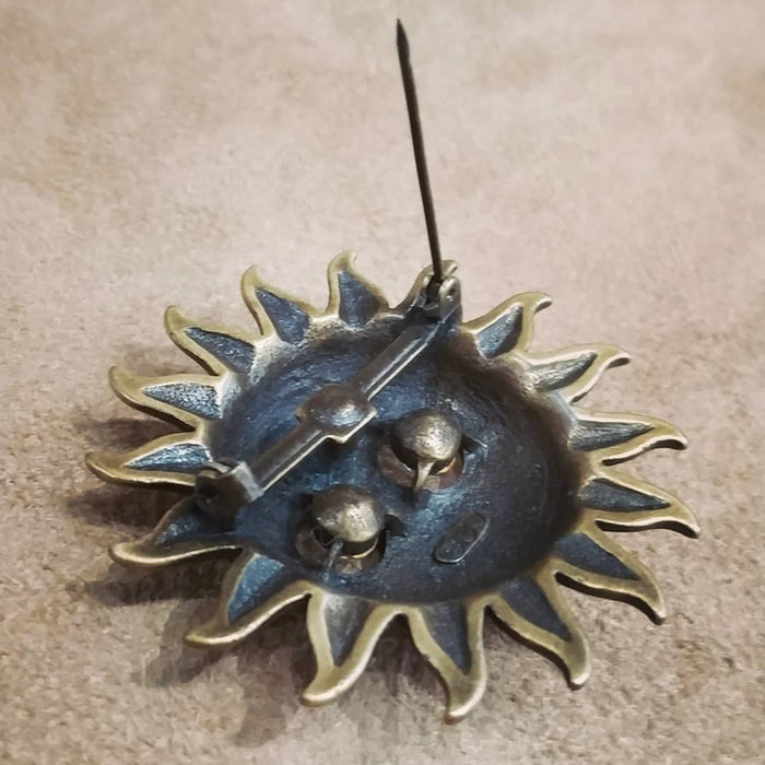 Sun face starburst brooch in bronze pewter by JJ - The Hirst Collection