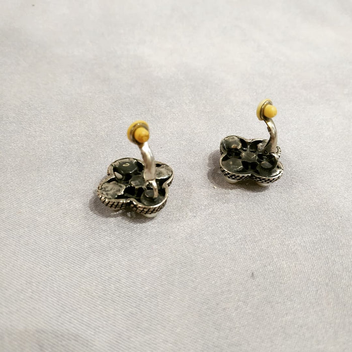 Quatrefoil Pearl Clear Crystal Clip On Earrings by Askew London - The Hirst Collection