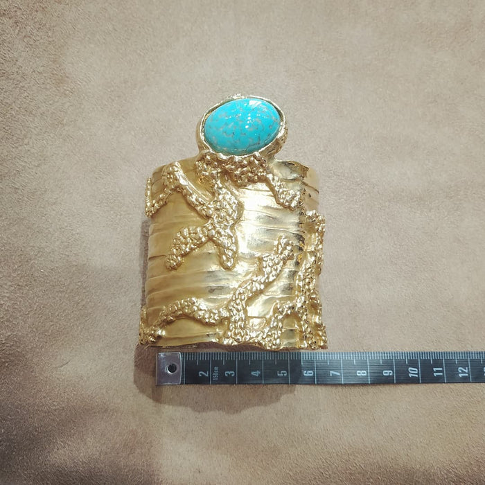 Yves Saint Laurent Gold Turquoise Statement Arty Cuff Bracelet YSL - The Hirst Collection