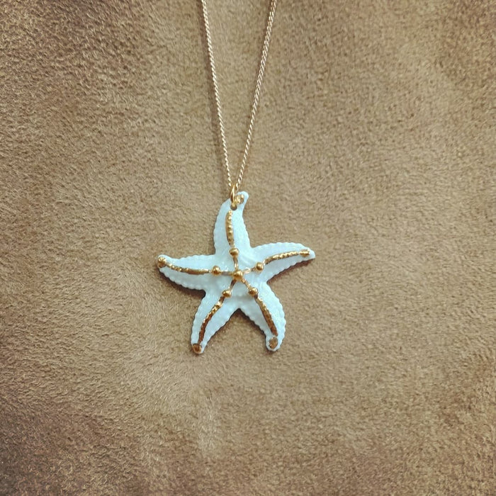 White Starfish Pendant Necklace by And Mary in Porcelaine - The Hirst Collection