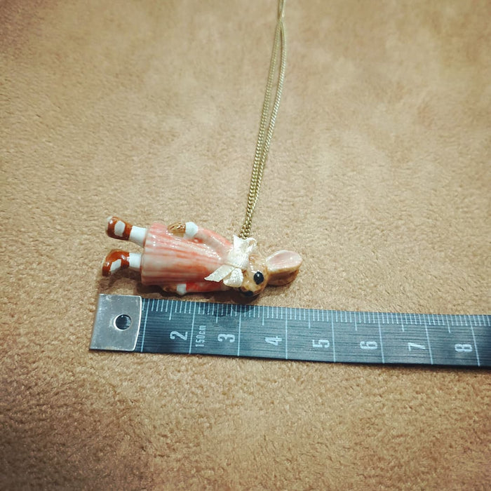 Bunny Girl in a Pink Dress Brown Rabbit Pendant by And Mary - The Hirst Collection