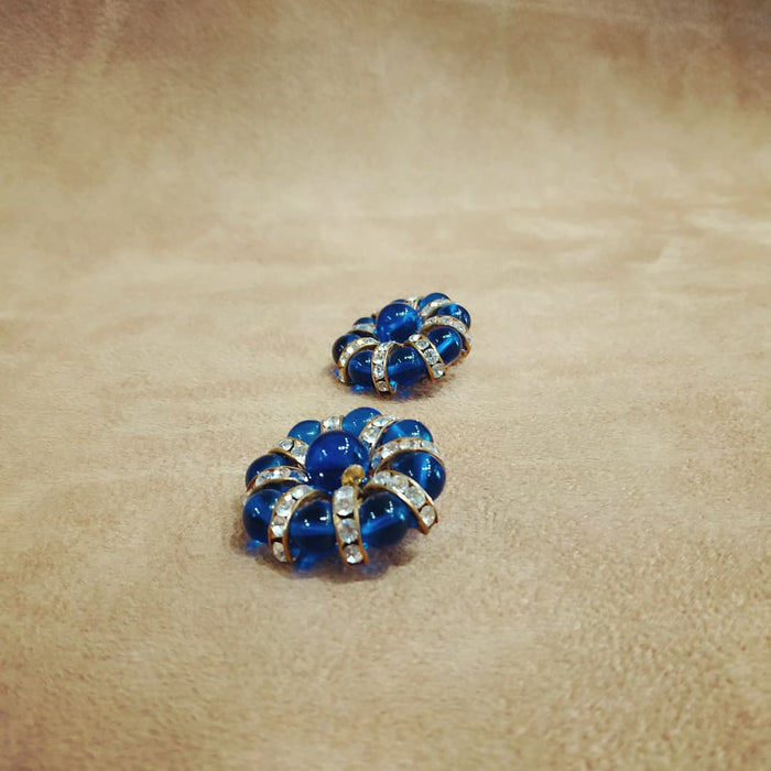 Cobalt Blue Beaded and Crystal Earrings Gold Plated Clip on - The Hirst Collection