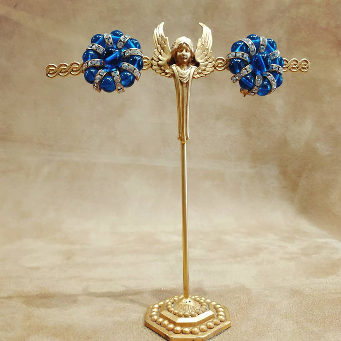 Cobalt Blue Beaded and Crystal Earrings Gold Plated Clip on - The Hirst Collection