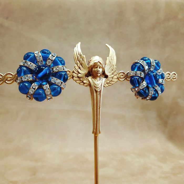 Cobalt Blue Beaded and Crystal Earrings Gold Plated Clip on - The Hirst Collection