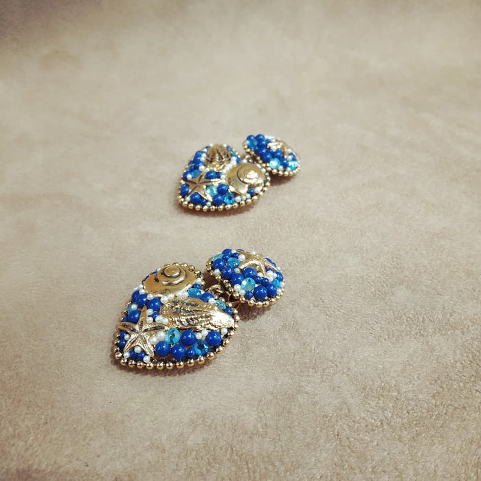 Sealife Heart Gold vintage earrings by Rossi Bijoux