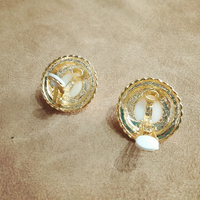 Vintage Gold Rope trim Pearl Earrings Clip On