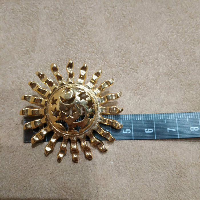 Gold Celestial Sun Moon Stars Vintage Brooch