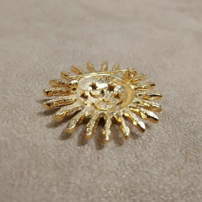 Gold Celestial Sun Moon Stars Vintage Brooch