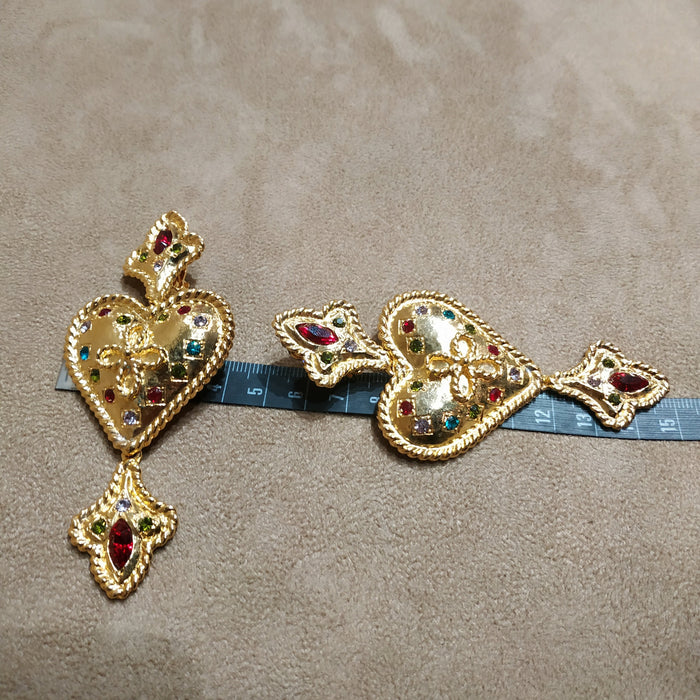 Statement Fleur De Lis Gold Heart Drop Earrings