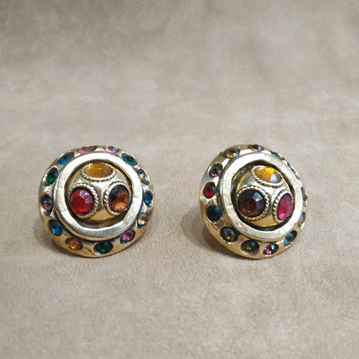 Multi colour Round Chunky Clip on Earrings by Kalinger