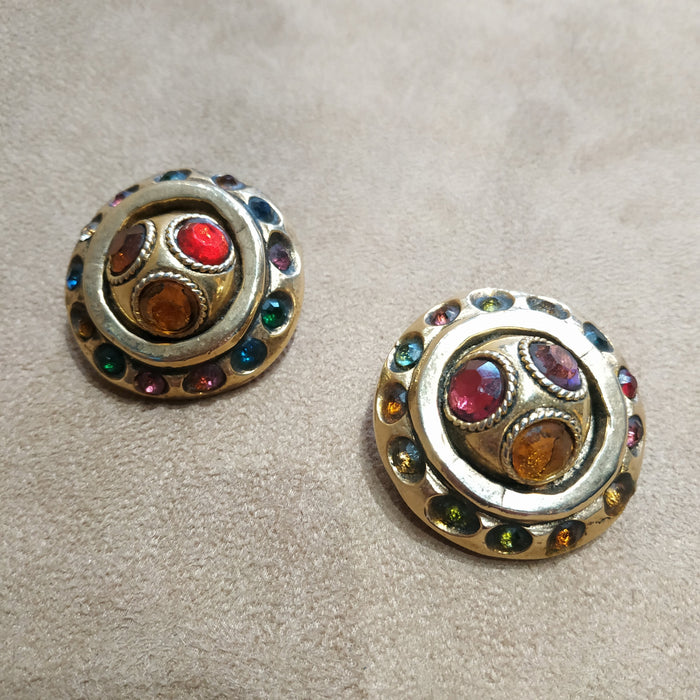 Multi colour Round Chunky Clip on Earrings by Kalinger