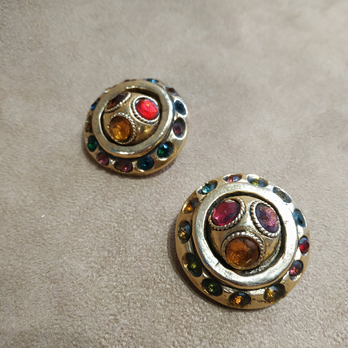 Multi colour Round Chunky Clip on Earrings by Kalinger