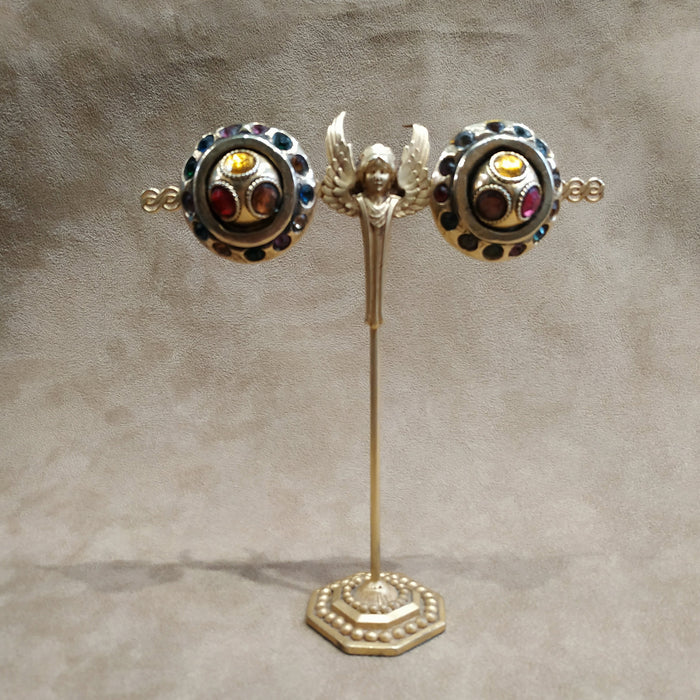 Multi colour Round Chunky Clip on Earrings by Kalinger