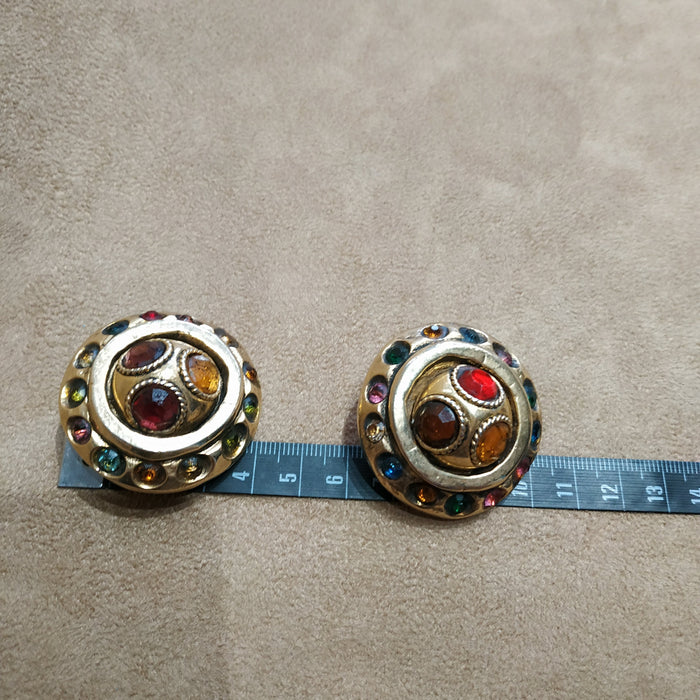 Multi colour Round Chunky Clip on Earrings by Kalinger