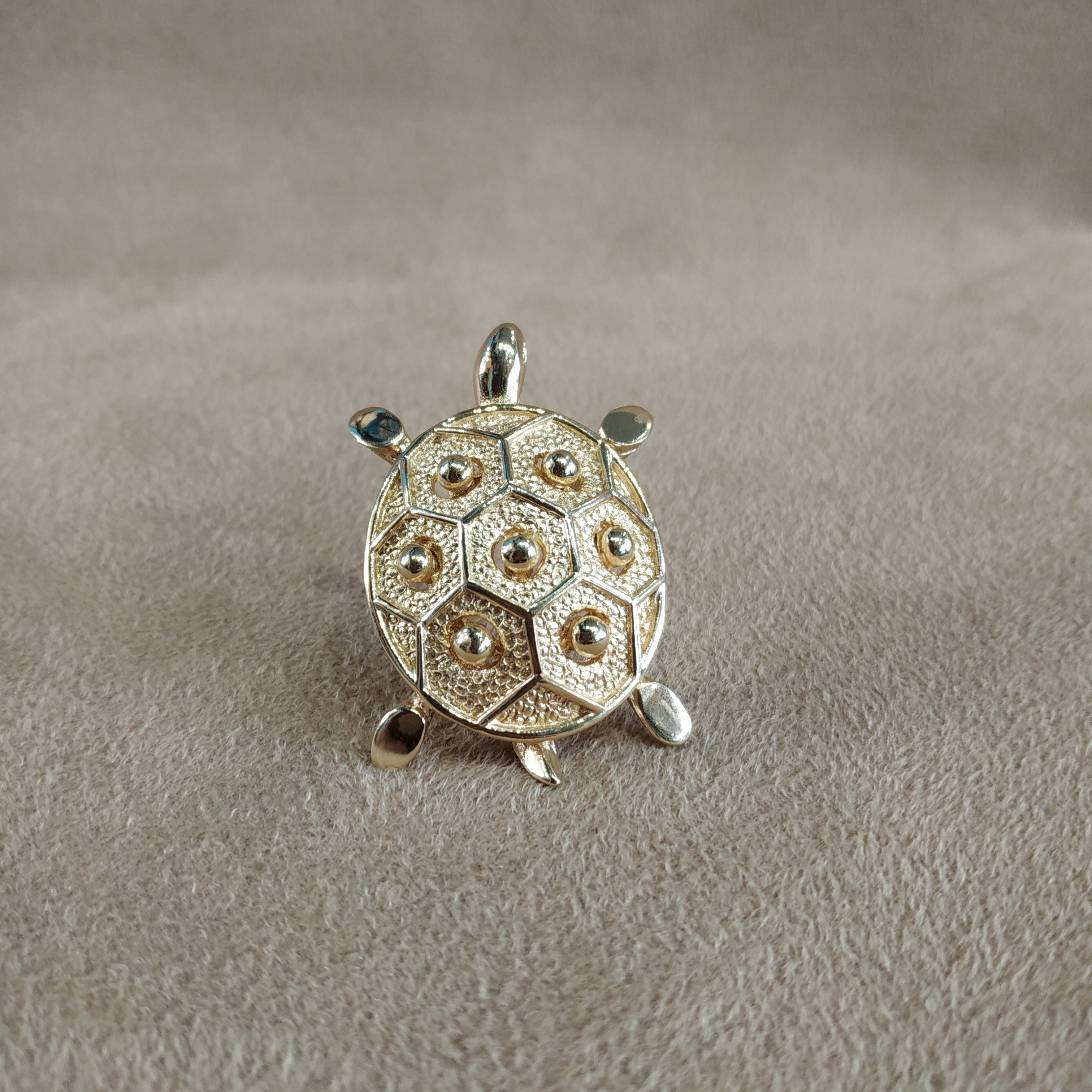 Broche Vintage Tortue En Métal Doré - Bijou Ancien - Occasion