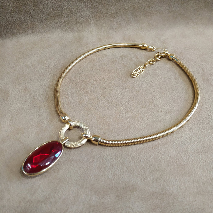 YSL vintage Gold Red Glass Yves Saint Laurent link Necklace