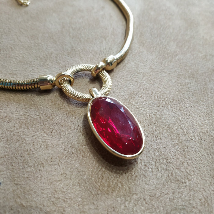 YSL vintage Gold Red Glass Yves Saint Laurent link Necklace