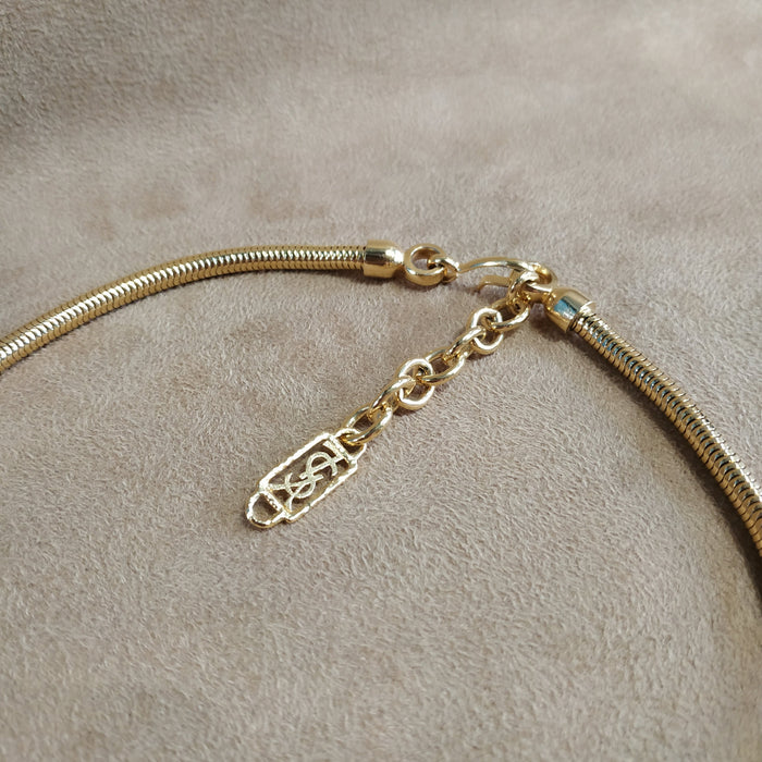 YSL vintage Gold Red Glass Yves Saint Laurent link Necklace