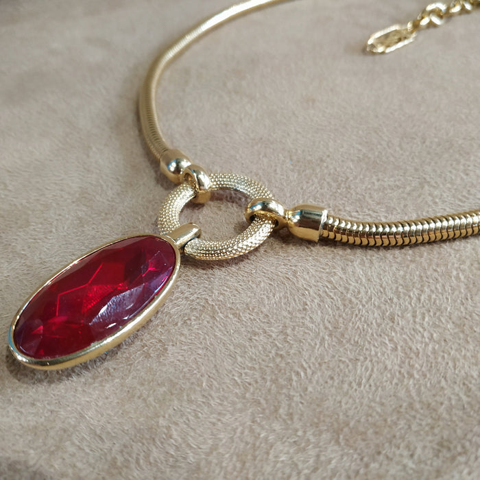 YSL vintage Gold Red Glass Yves Saint Laurent link Necklace