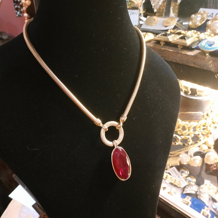 YSL vintage Gold Red Glass Yves Saint Laurent link Necklace