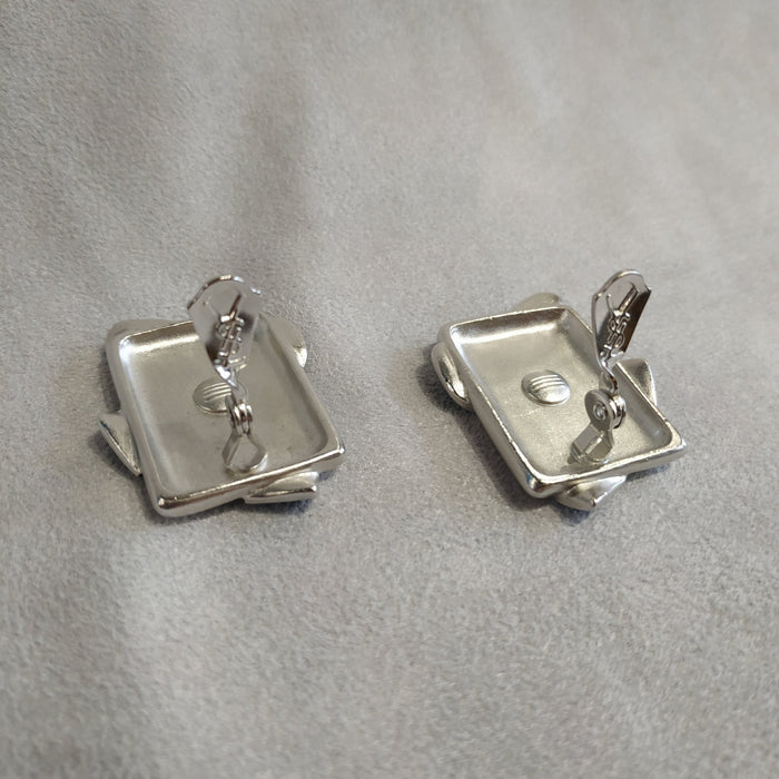 Vintage Yves Saint Laurent Rectangular Silver Blue and Green Clip On Earrings