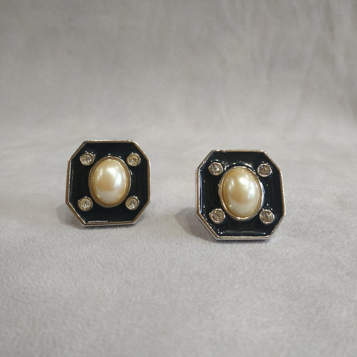 Yves Saint Laurent Black Pearl Octagonal clip on earrings