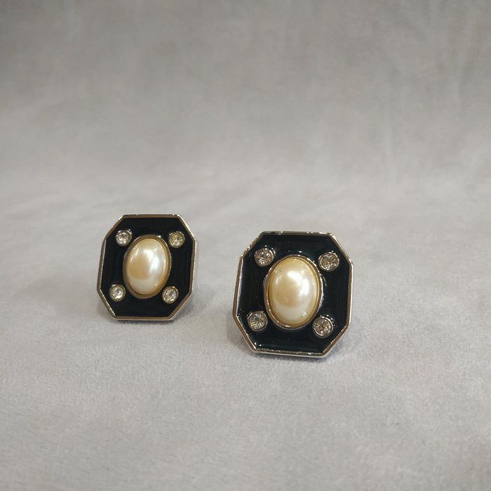 Yves Saint Laurent Black Pearl Octagonal clip on earrings