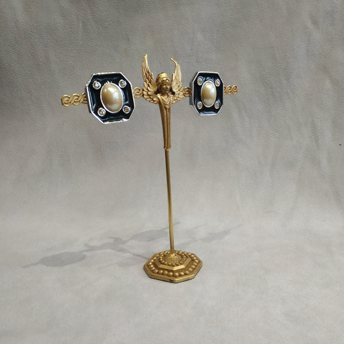 Yves Saint Laurent Black Pearl Octagonal clip on earrings